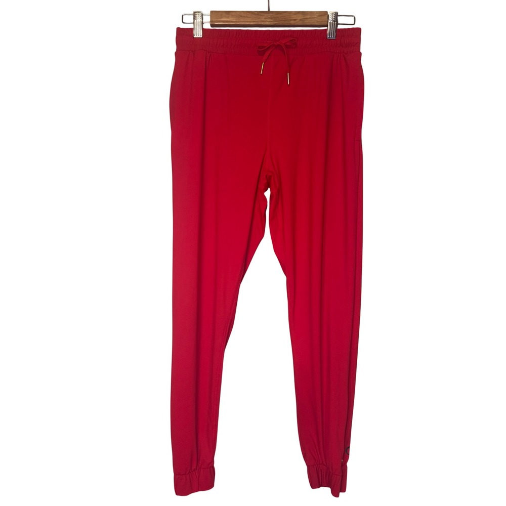 Zyia Active Red Unwind Joggers Size S Gold Ankle Zip Stretch Pants Zipper - Picture 1 of 8